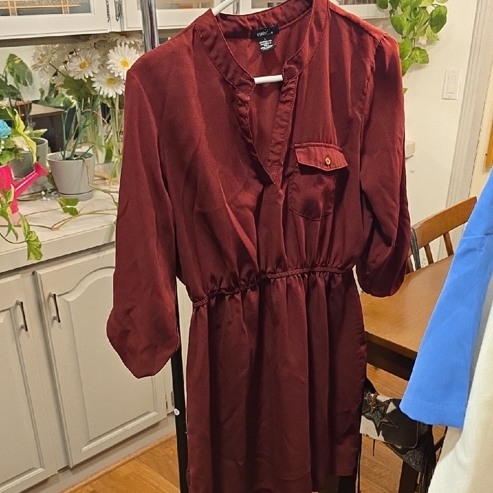Rue21 Deep Burgundy Elastic-Waist Shirt Dress